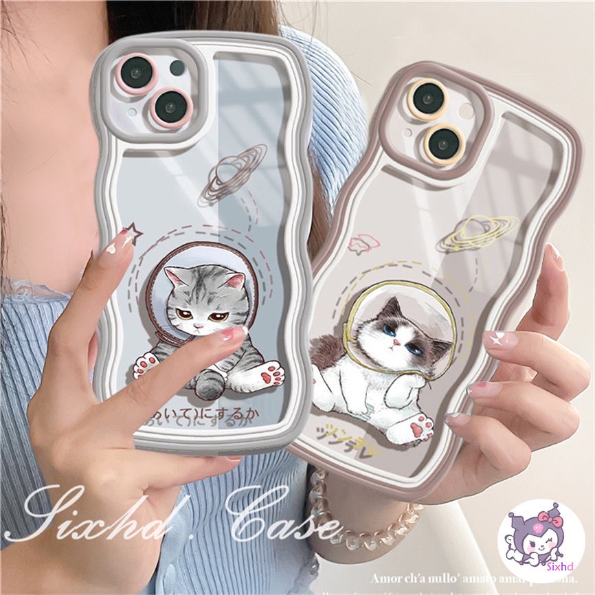 Realme C30 C35 C33 C25 C15 C30s C25Y C21Y C31 C12 C11 C21 C20 C17 C3 10 9Pro+ 9i 7i 8i 6i 5i Narzo 50A 50i Prime  Cute Cartoon Moon Cat Wave Edge Phone Case Soft Cover