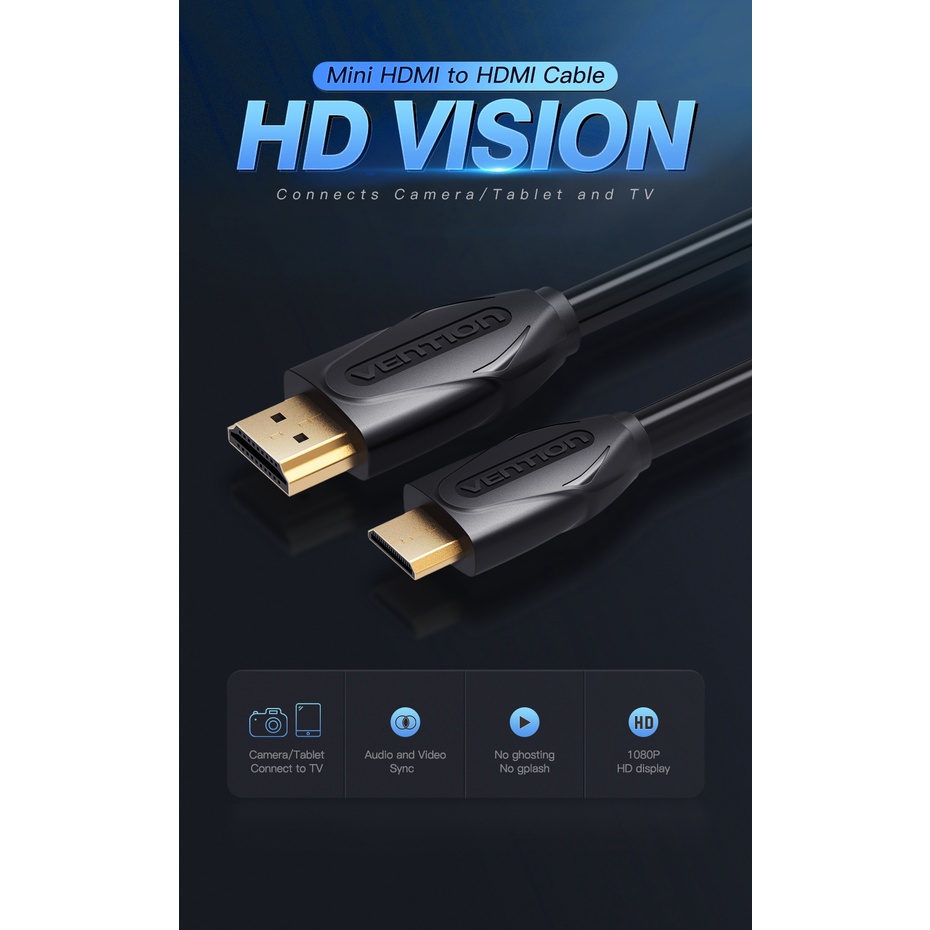 ( Bisa COD ) Vention Kabel HDMI to Mini HDMI v1.4 Full HD 3D High Speed VAA D02 Ori