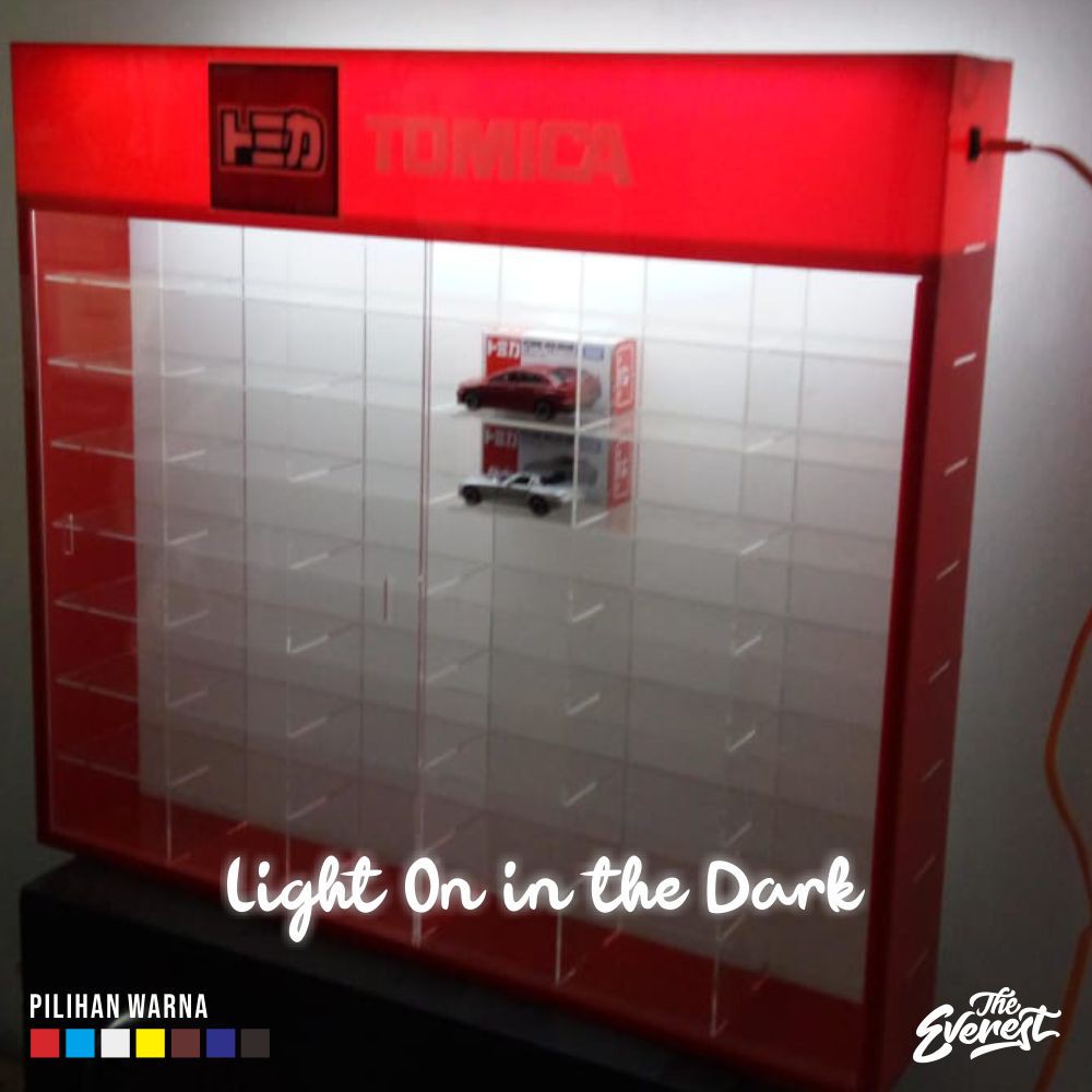 RAK TOMICA KARDUS MASUK ISI 48 DENGAN LAMPU / RAK TOMICA AKRILIK CUSTOM ISI 48 DENGAN LAMPU