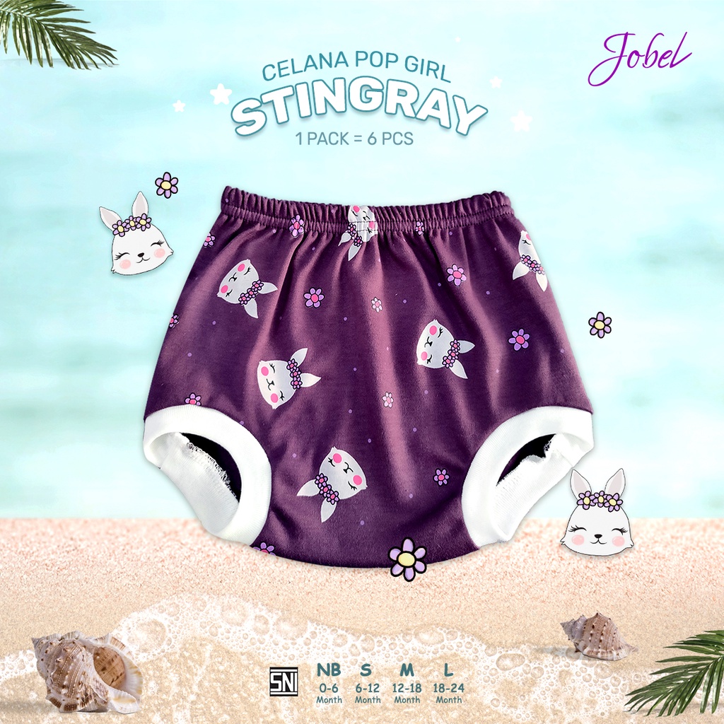 6 PCS Jobel x KAZEL  Celana Pop Girl Stingray / Summer Edition (0 sd 24 bulan) Celana Anak Pop Bayi