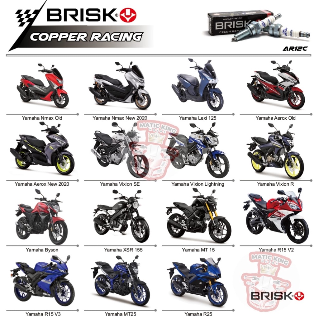 Brisk Busi racing Vario Beat PCX ADV Genio Deluxe Tiger Megapro Glpro Satria FU Nmax Aerox Lexi Mio FreeGo  Gear Jupiter Z RXKing Spin Supra X KLX CRF