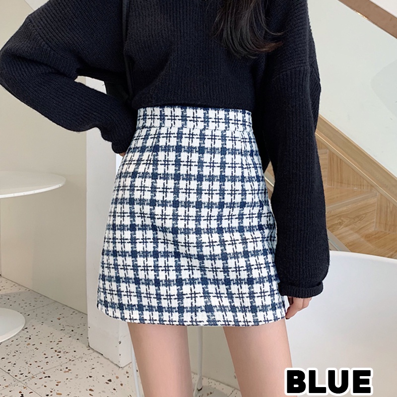 KARAKOREA 7706 Tweed Fur Mini Skirt/Korean Mini Skirt/Rok Pendek