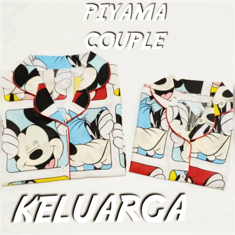 PIYAMA KATUN COUPLE IBU DAN ANAK/BAJU TIDUR SET CELANA MOTIF KARAKTER
