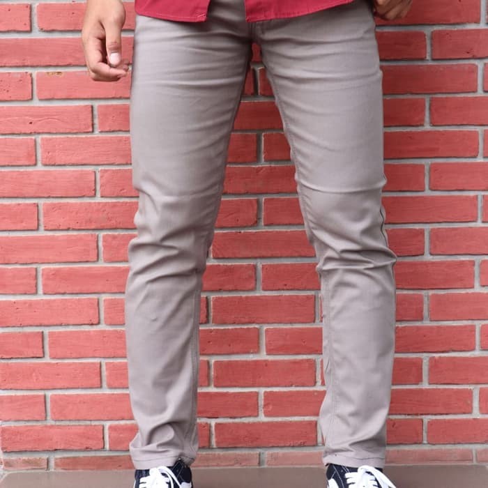 Lesta Langgeng - Celana Formal Pria Panjang Slimfit Bahan Kain Drill Warna Coklat 27-36