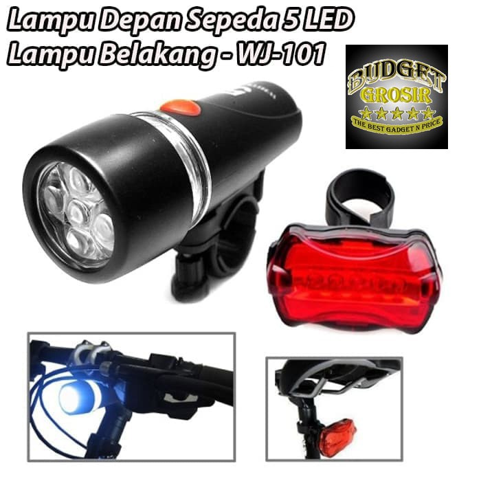 Lampu Depan Sepeda 5 LED &amp; Lampu Belakang - HB-618 - Black--Powerbeam