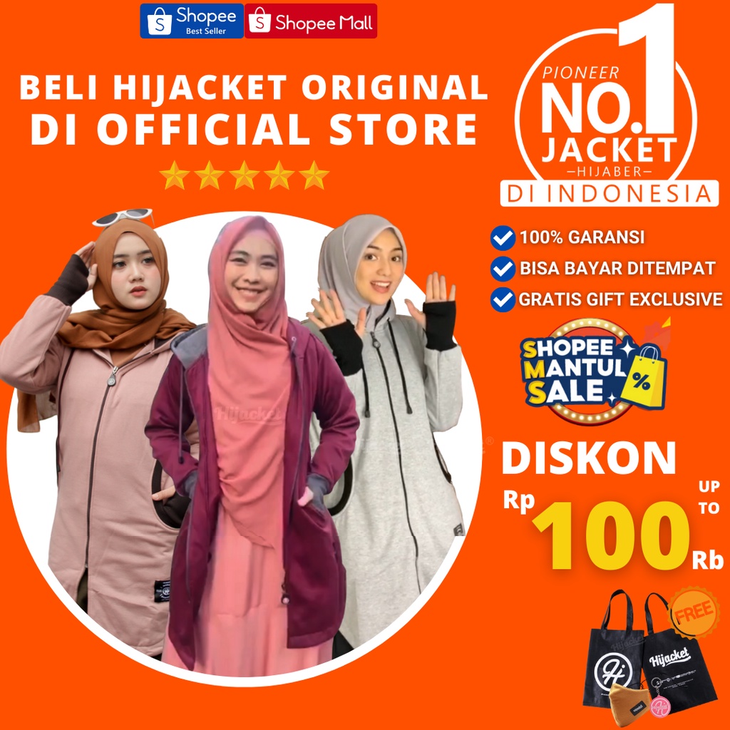 ✅ Hijacket Elektra Jaket Wanita Muslimah Hoodie 2 Lapis + Handsock untuk Traveling &amp; Harian Nyaman