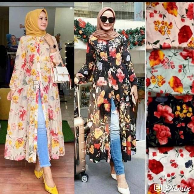 RESTOK Outer Zara flower / Long Tunik Nagita / Outer Nagita