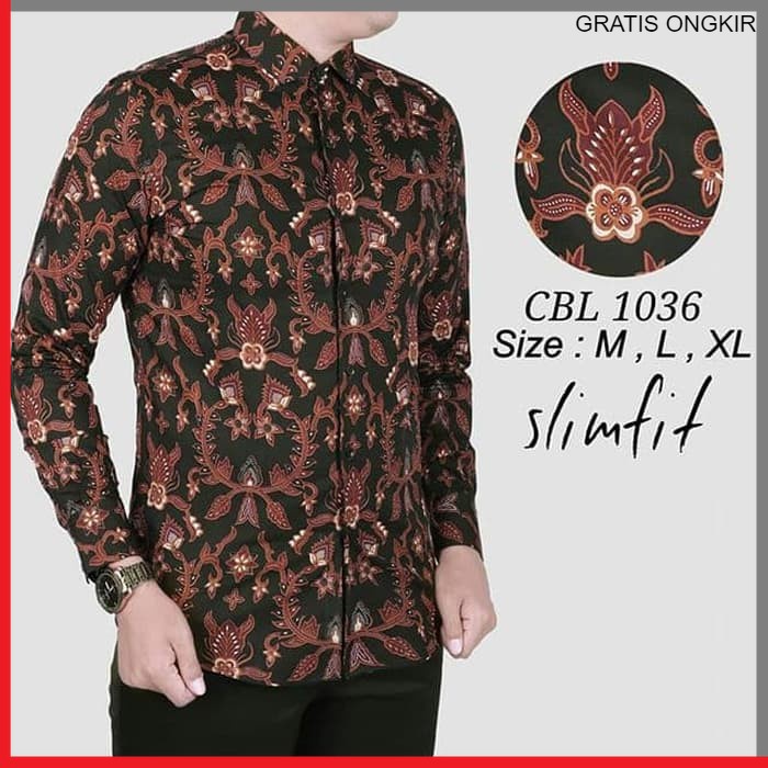 KEMEJA PRIA BATIK LENGAN PANJANG HEM BAHAN KATUN HALUS 40S CBL 1036 BAJU MODERN MEWAH SLIMFIT SLIM FIT BY PENDEK JAKARTA PLATINUM