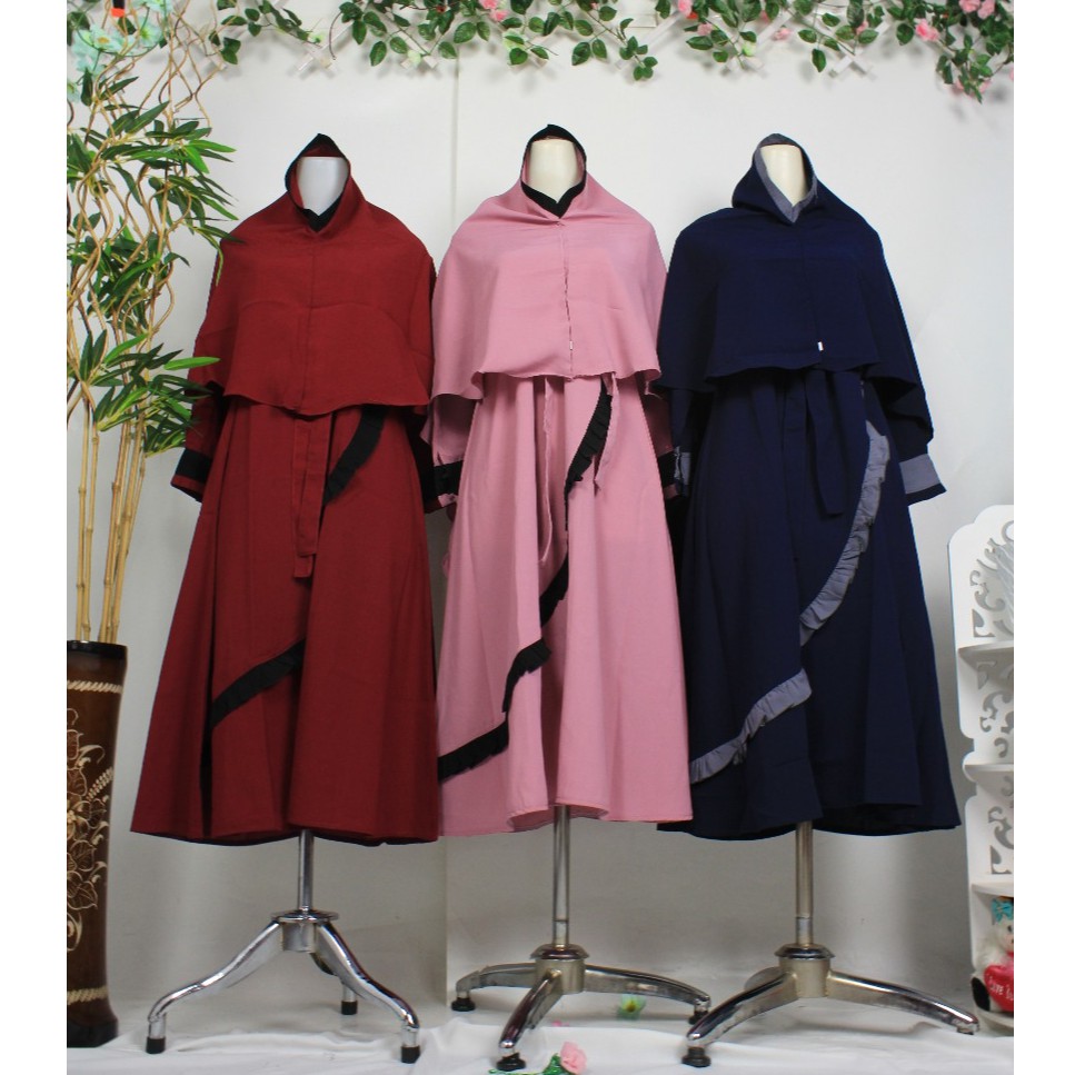 gamis set khimar anak tanggung wolfis kancing vertikal