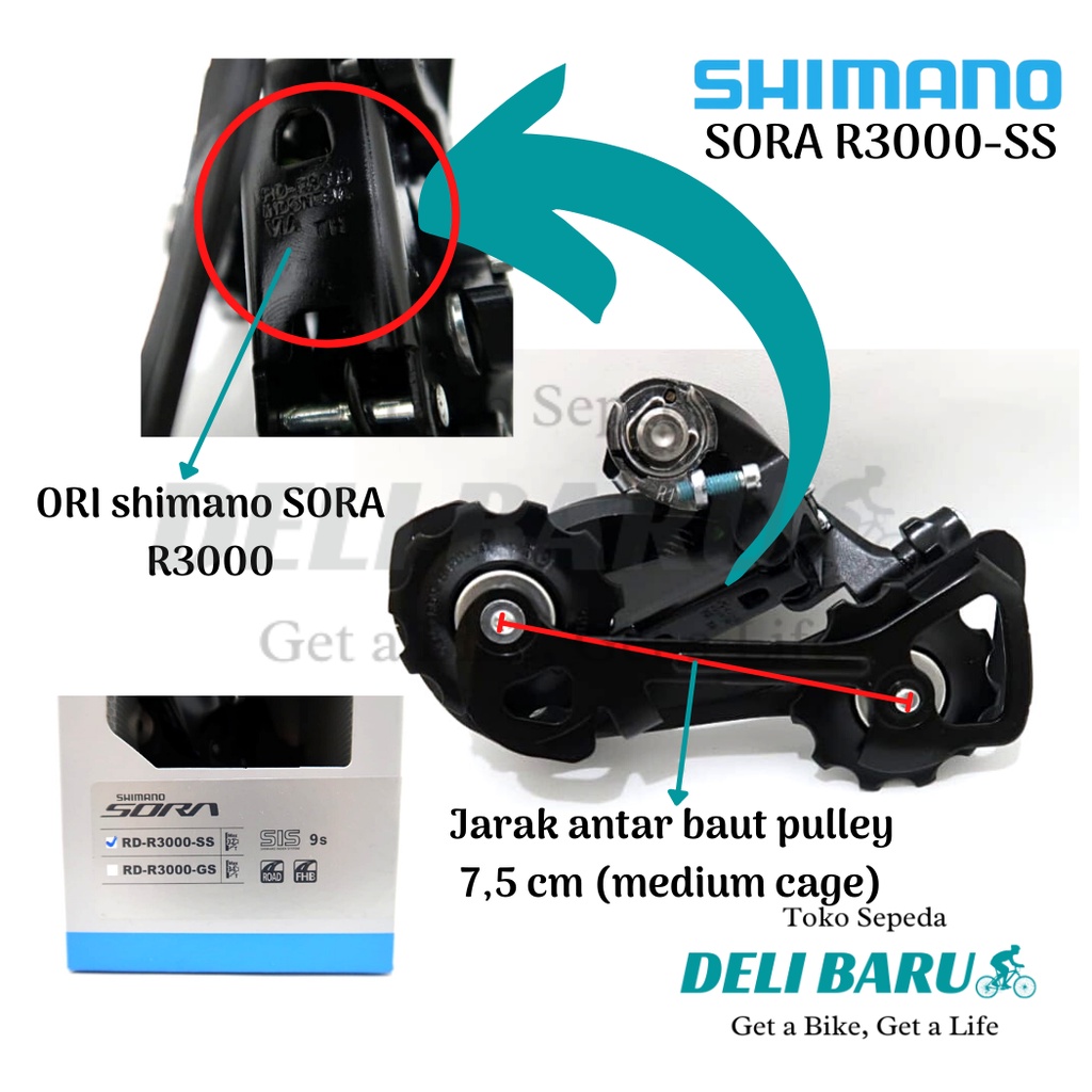 Shimano Rear Derailleur RD Sora R3000 9 speed medium cage sepeda lipat MTB