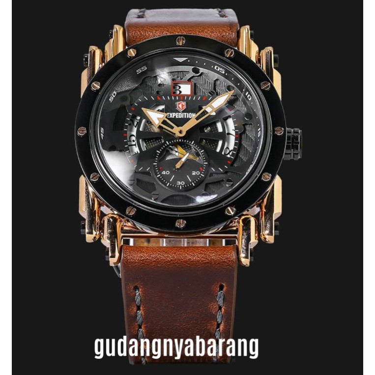 JAM TANGAN PRIA - COWOK - LAKI EXPEDITION EXP 6724 BROWN COKLAT ROSE GOLD ORIGINAL KEREN
