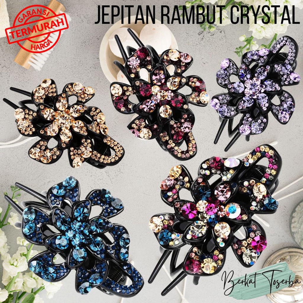 VS BG - Jepitan bunga jepit rambut dewasa pesta crystal sanggul manik modern aksesoris hiasan fashion rambut CLIP GEMMA IMPORT