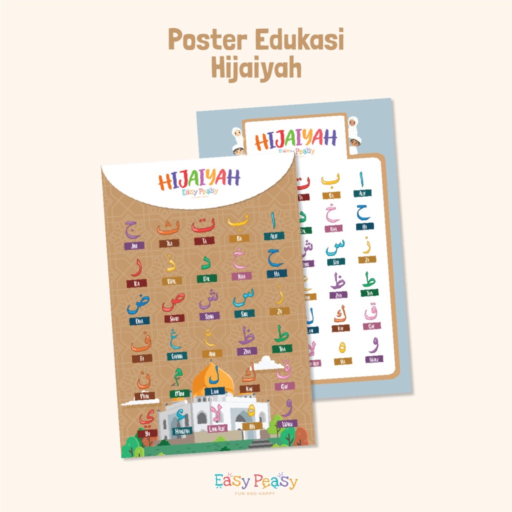 Easy Peasy - Poster Edukasi Anak Belajar Huruf Hijaiyah Bahasa Arab Mainan Edukasi Anak Usia 2 - 8 T
