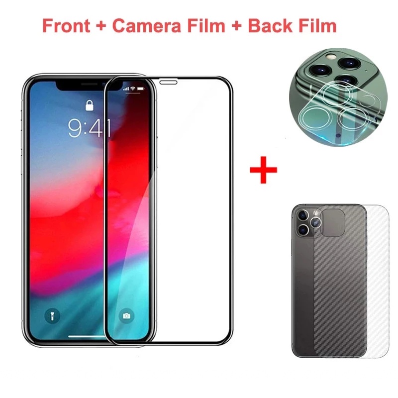 3-in-1 Tempered Glass Compatible for iPhone 7 8 6 6S Plus 7Plus 8Plus 11 XR 12 Pro Max XS X XS MAX 11Pro Max 13 Pro Max SE 2020 Screen Protector Tempered Glass Film