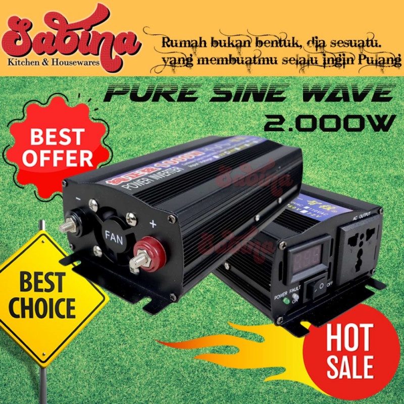 Power Inverter Mobil Mengubah DC 24V to AC 220V 2000W Pure Sine Wave