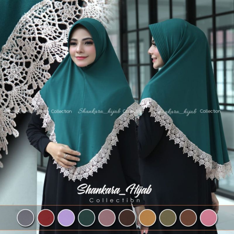Hijab / Jilbab Kerudung Khimar Instan Jersey Renda Polos / Model Bergo Serut RendaTerbaru Termurah,T