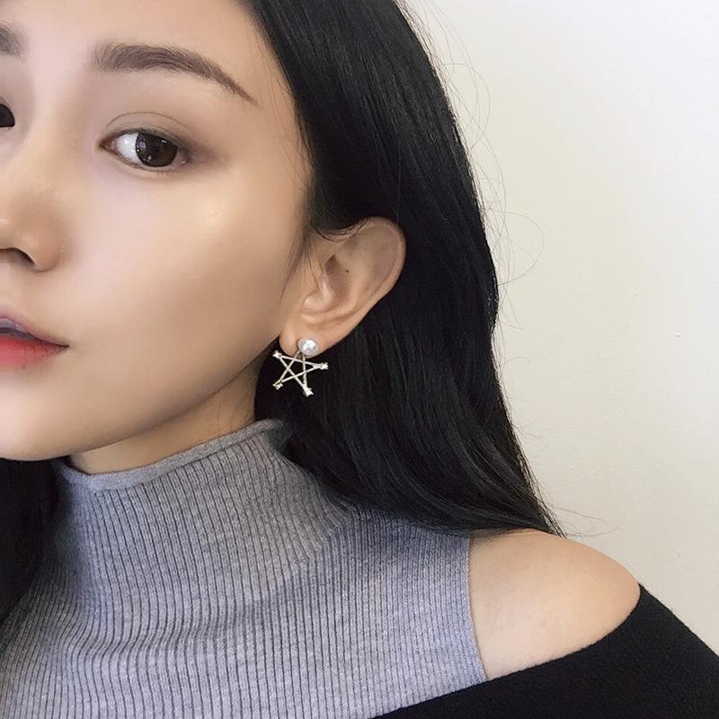 Jepang dan Korea Mutiara lima menunjuk bintang anting-anting anting-anting bintang berongga all-matc