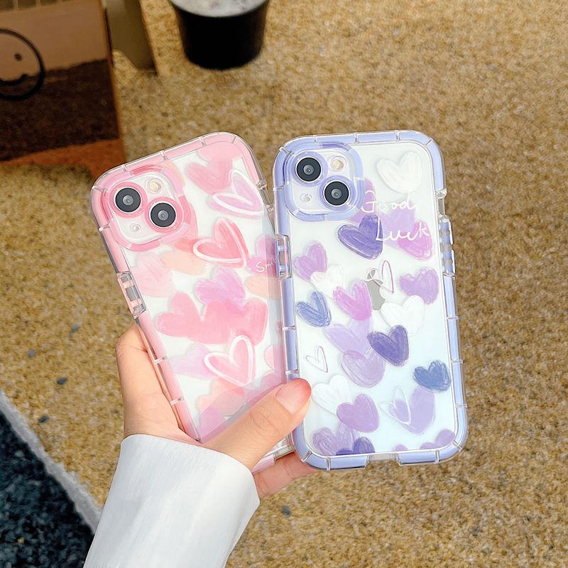 Glowing At Night Soft Case iP iPhone 11 12 13 14 Pro Max X XS XR Max Cute Pink &amp; Purple Love Casing Apple