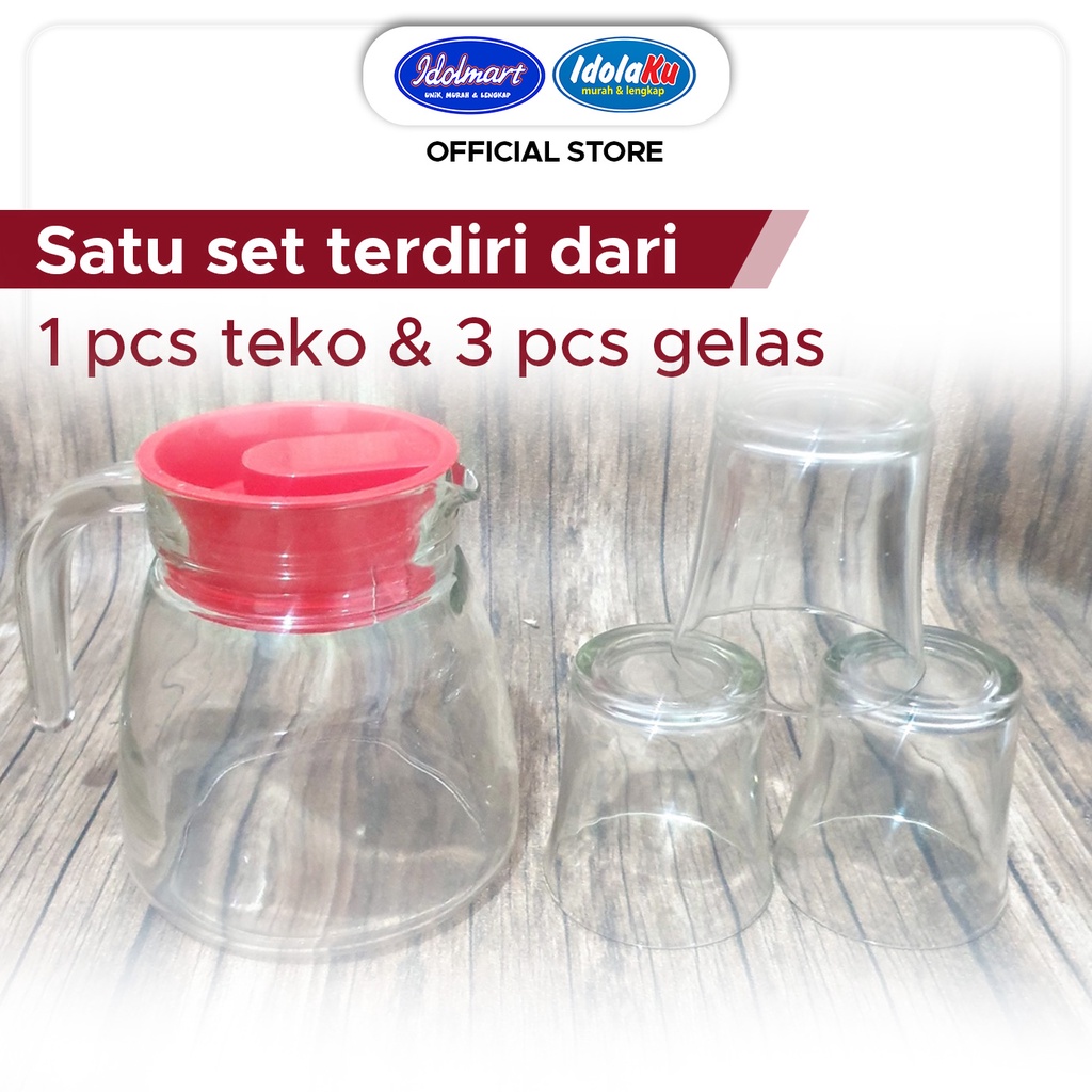 IDOLAKU Teko Set Mini Kimglass - Teko plus Gelas 4in1 - Teapot Kaca