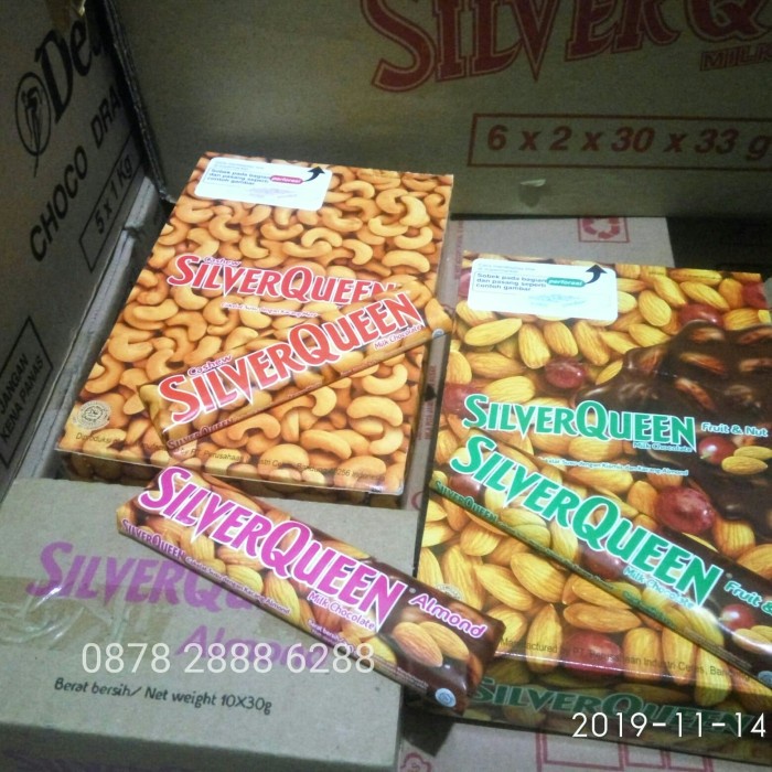 COKELAT- COKELAT SILVERQUEEN ISI 30 X 30GR - CAHEW - ALMOND - FRUIT - GREEN TEA - CASHEW -COKELAT.