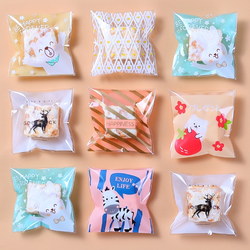 100pcs Plastik cookies 7x7 kemasan cookies lucu packing cookies lucu souvernir C