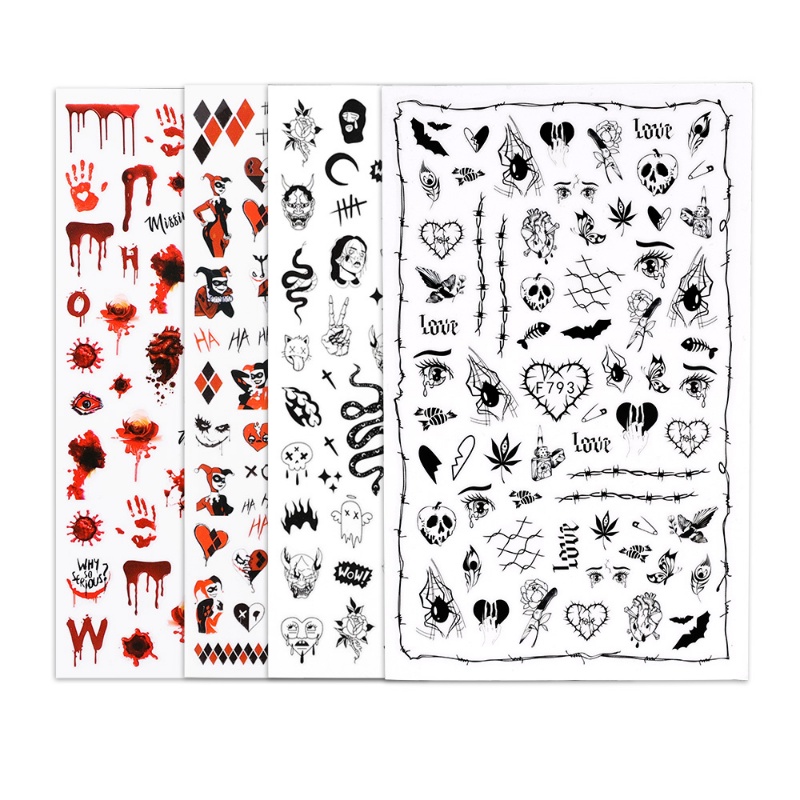 Stiker Kuku 3D Motif Tengkorak Laba-Laba / Laba-Laba / Ular / Cakaran Darah Untuk Dekorasi Halloween