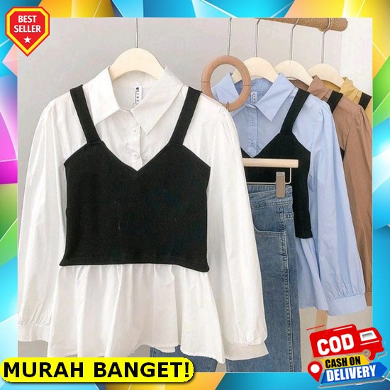 Hemat Kemeja Guelin Kemeja Flanel Flanely Kotak Kotak Lengan Panjang Balon Auter Oversize Blouse Pak