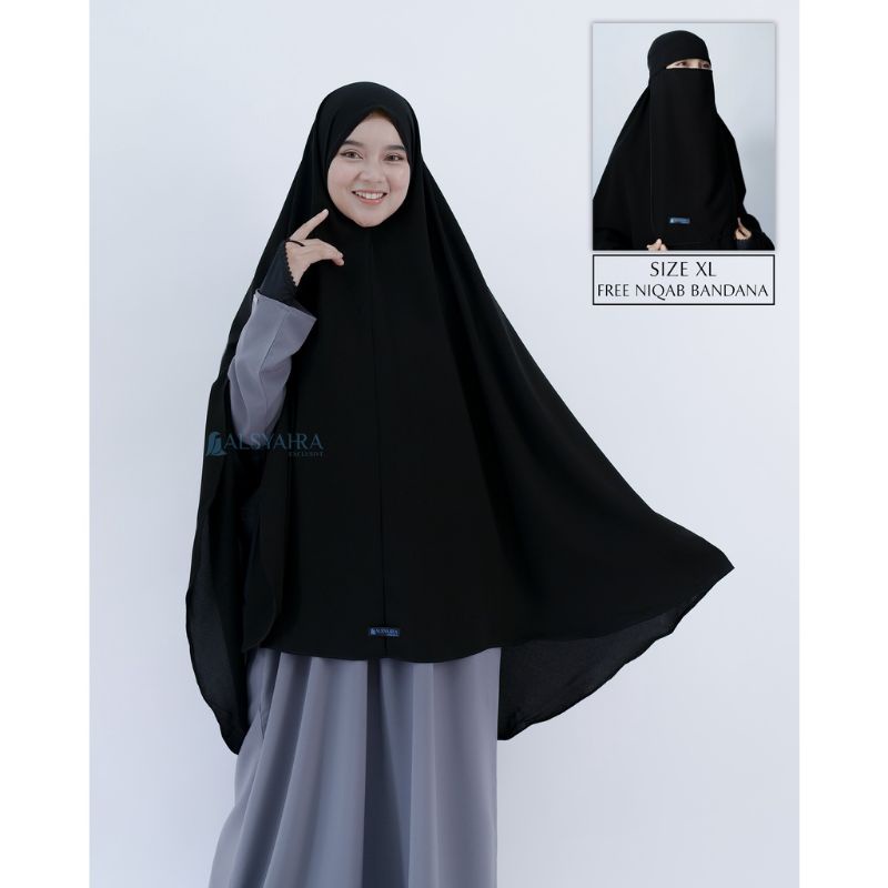 Alsyahra Set Khimar Marwah Non Pet Niqab Bandana XL Jetblack