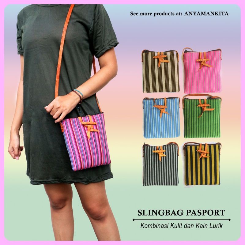 Slingbag Kulit Pasport Motif Lurik