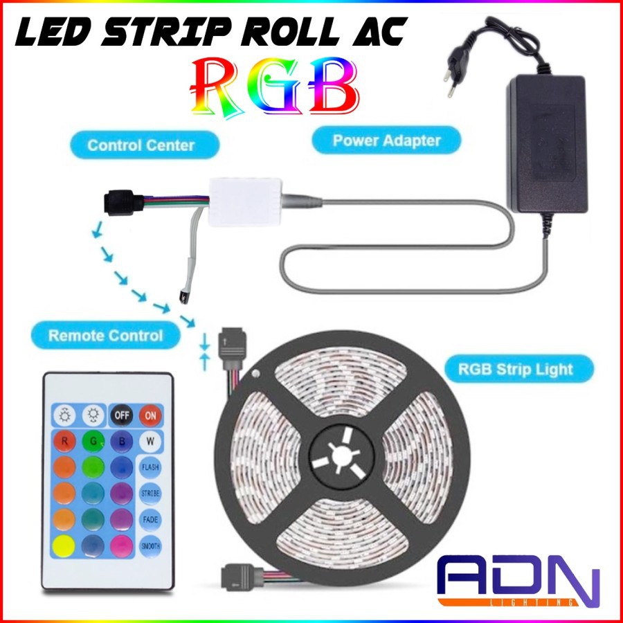 FLEXIBLE STRIP LED 5050 RGB IP67 SMD 5050 5 meter 220V 220 komplit AdnOfficial