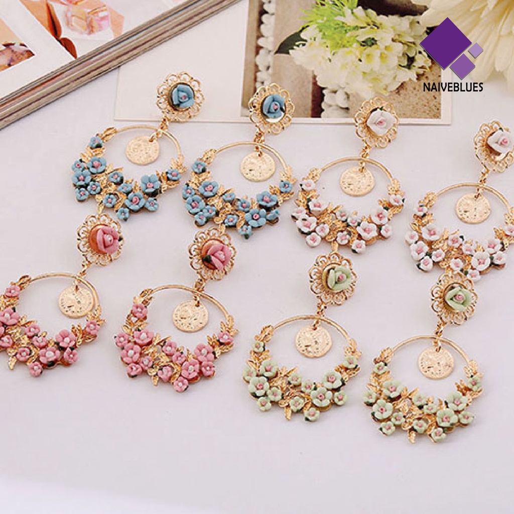 Anting Stud Bentuk Lingkaran Pola Tidak Karat Untuk Wanita