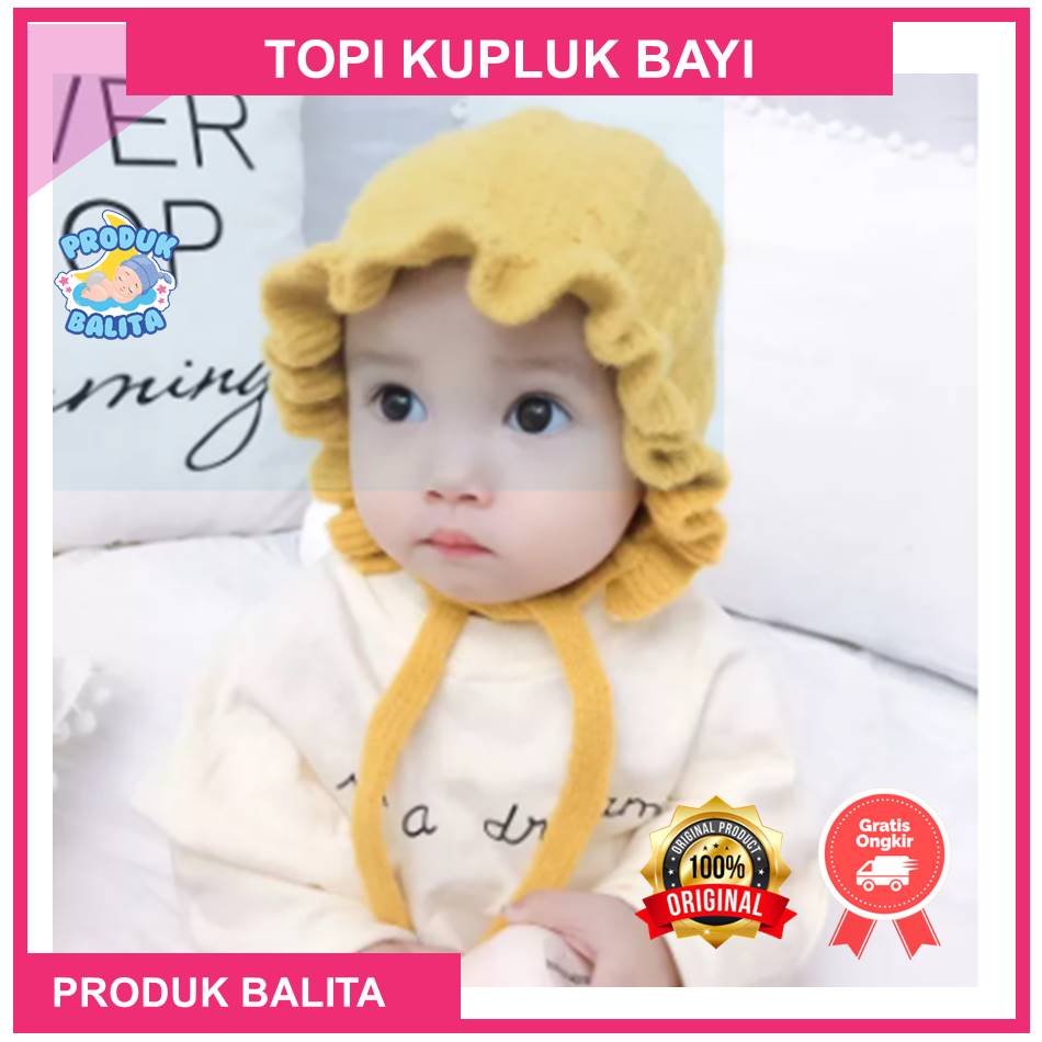 Kupluk Topi Bayi Rajut Bonnet Ruffle Tali Toipi Bayi Perempuan Lucu Murah