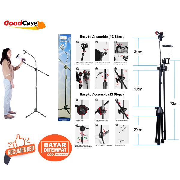 GoodCase - Stand Mic Microphone Clip On Degree + Holder Hp + Tray Soundcard Microphone Stand Lantai 5 IN 1 With Sound Card V8S