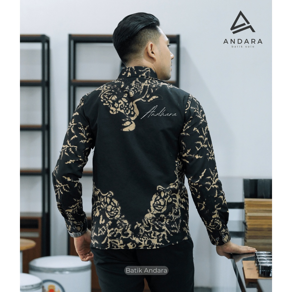 AKAR WIGUNA Baju Batik pria Lengan Panjang Modern slimfit Kasual Jagu Biru Best Seller Rekomendet Katun Solo Sragenan Terlaris Regular Fit