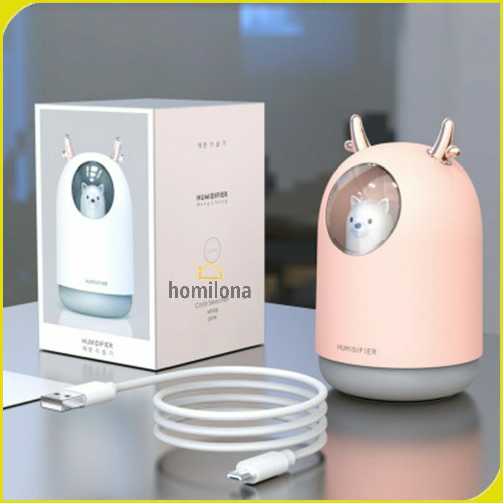 Air Humidifier Ultrasonic Aromatherapy Oil Diffuser RGB Pet Design 300ml Taffware Humi M106 White Pink