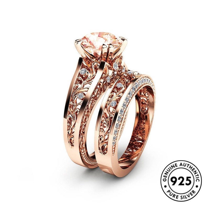 Cincin Berlian Champagne Bahan S925 Silver Warna Rose Gold