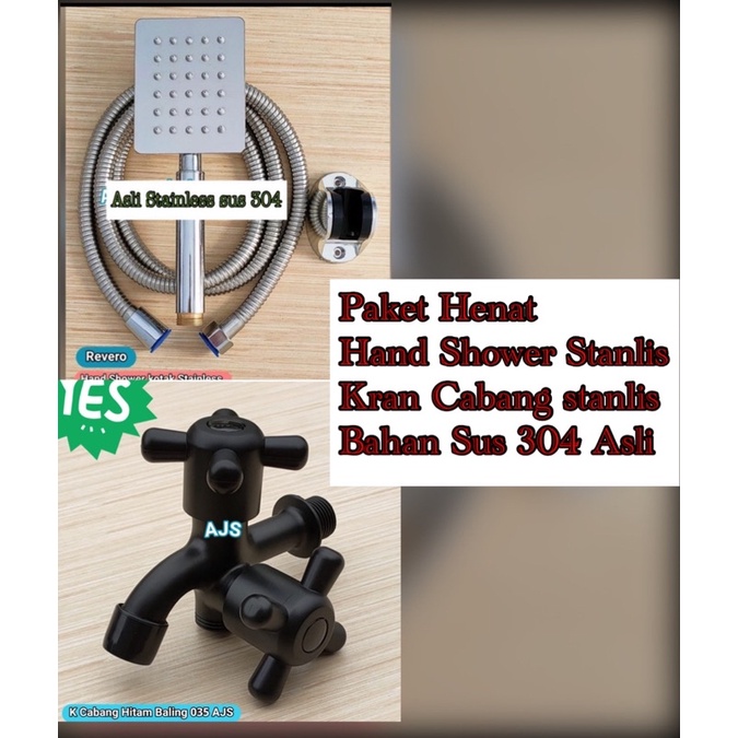 paket hemat shower sus 304 plus Kran cabang stanlis/ hand shower + keran shower minimalis/ shower Kran showr/ hand shower mandi kran cabang shower bonus seal tape