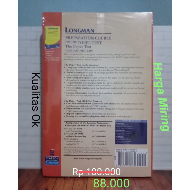 Buku LONGMAN PREPARATION COURSE for the TOEFL TEST- The Paper Test by Deborah Phillips/ Bonus CD-1