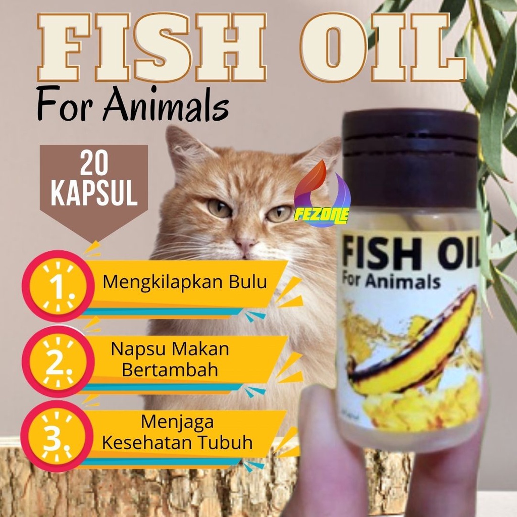 MINYAK IKAN FISH OIL VITAMIN OMEGA BULU KUCING ANJING HAMSTER 20 BUTIR HARGA LEBIH MURAH FEZONE