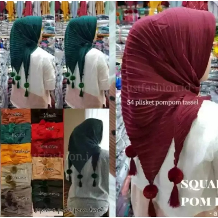 {{PROMO}}Bella Square Pom Pom // Hijab Plisket Segi Empat Bella Pom Pom Warna Lengkap // Kerudung Pl