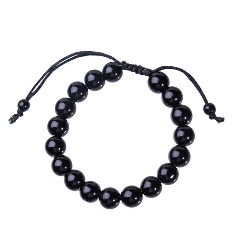 (LUCKID) Gelang Tangan Batu Obsidian Bulat Untuk Kesehatan / Menurunkan Berat Badan