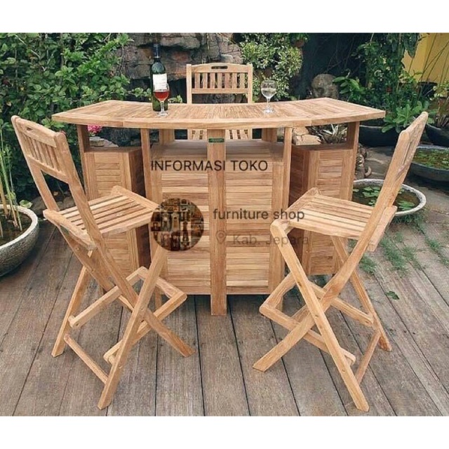 Meja dan kursi bar kayu jati
