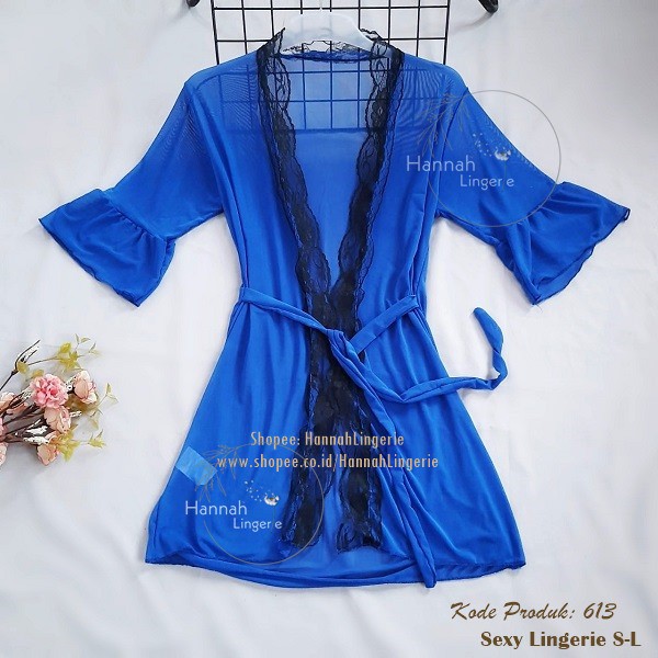 Hannah Lingerie Original - Premium Halus, Baju Tidur Seksi Transparan Warna Biru Hot // Kode 387