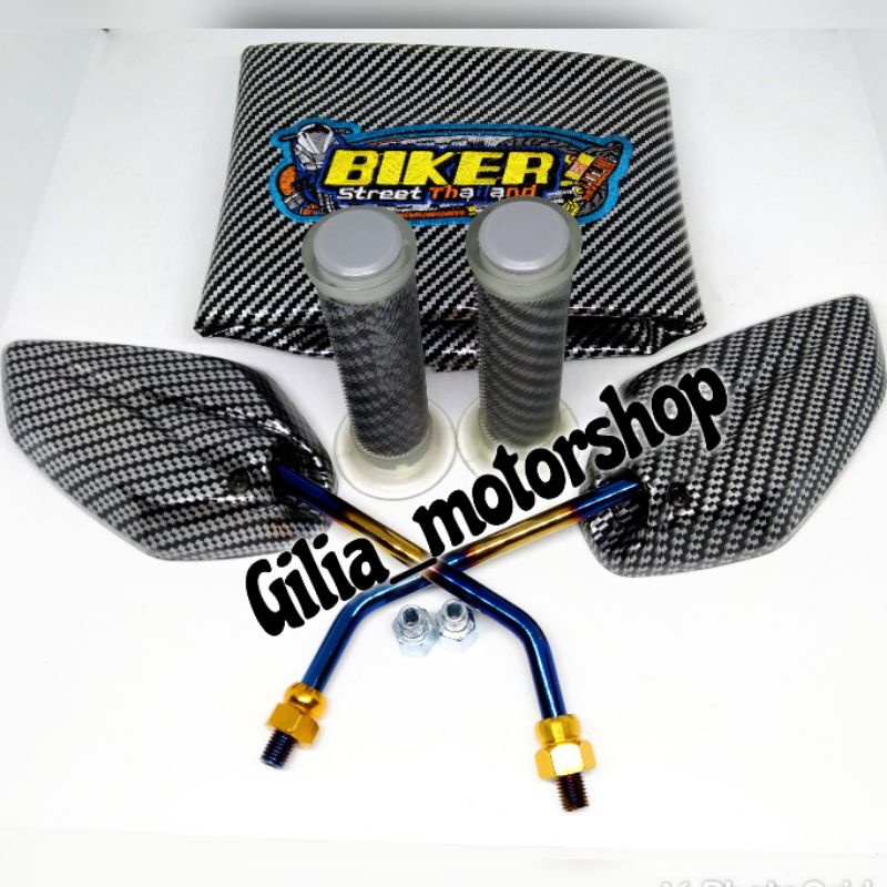 Paket Carbon Modifikasi Sarung jok Standar Spion Model Jupiter plus Handgrip Carbon Universal Yamaha