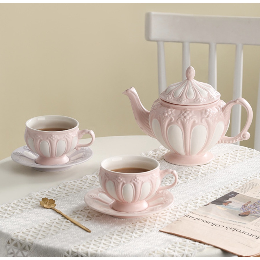 FAYETTE CERAMIC EUROPEAN STYLE TEACUP EMBOSSED RETRO - GELAS SATUAN