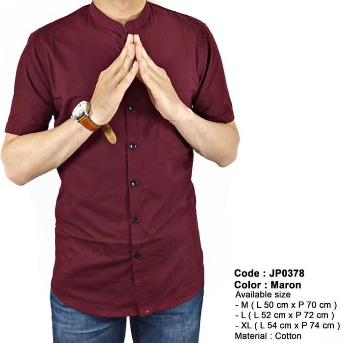 kemeja pria maroon merah kerah shanghai koko + slimfit + baju kerja