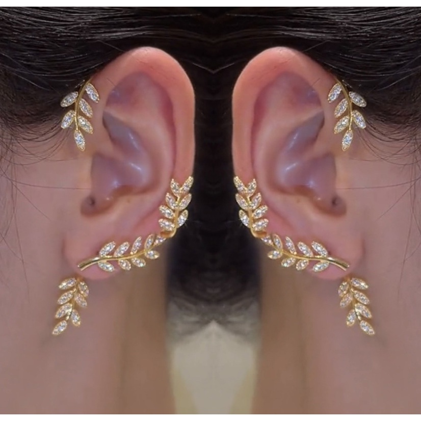 Anting Kait Gantung Desain Daun / Snowflake Hias Berlian Imitasi Untuk Wanita