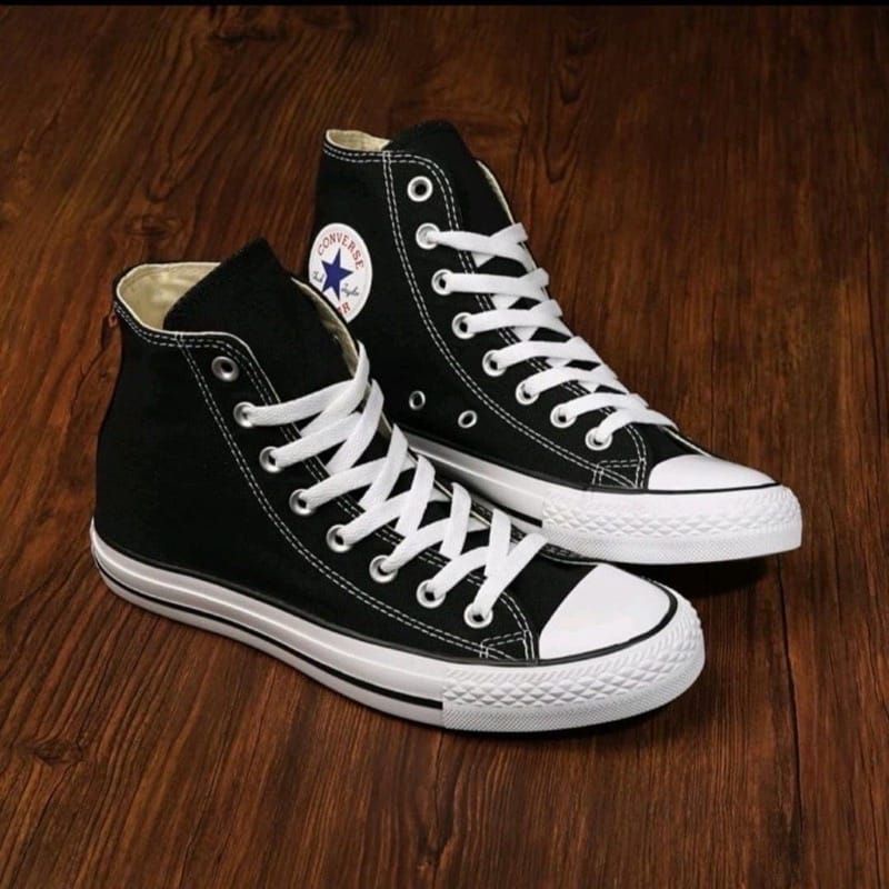 (Kualitas Premium)Sepatu Converse Pria &amp; Wanita Sepatu Sekolah Kerja Kuliah Sepatu Sneakers Tinggi Hitam Sepatu Chuck Taylor Black White