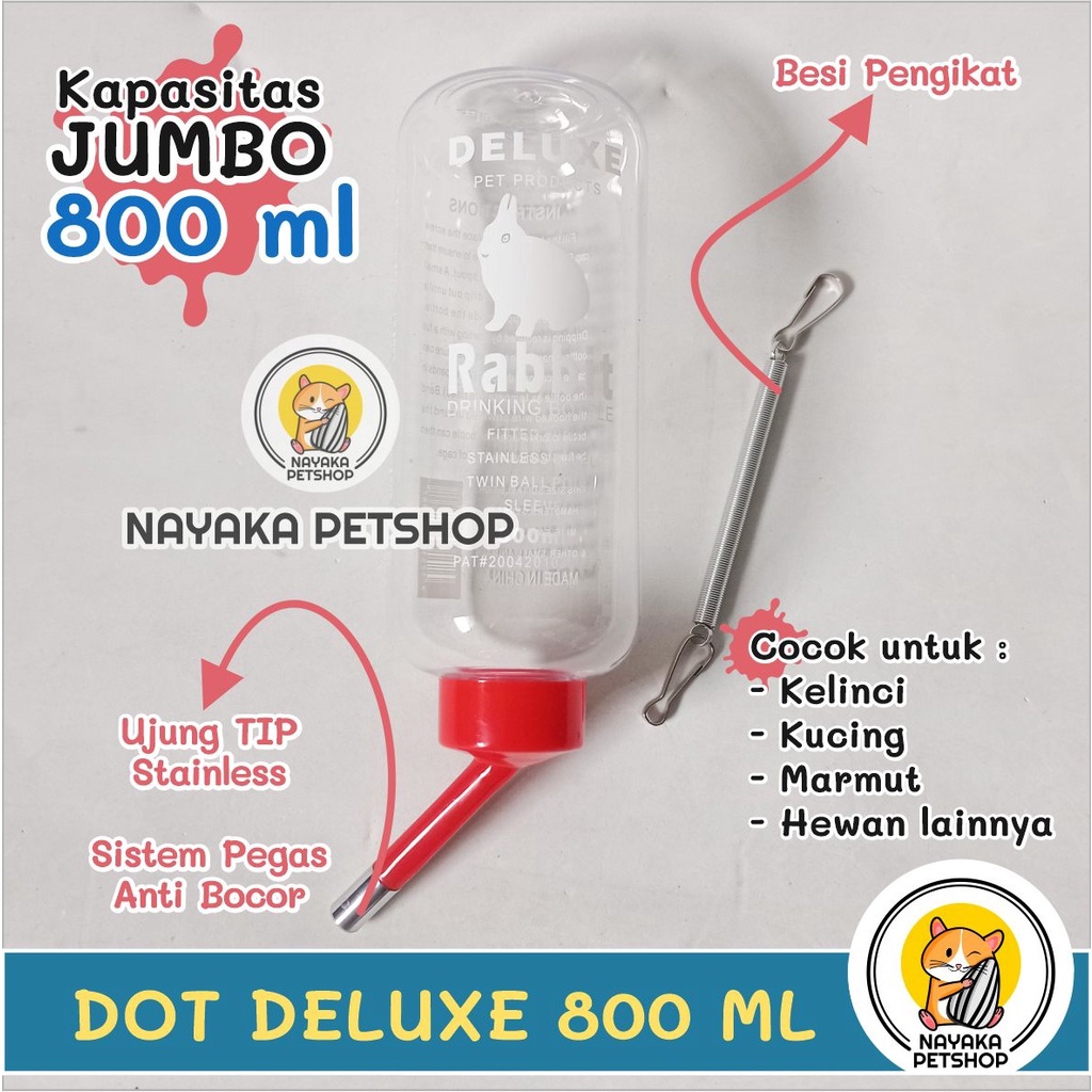 Dot Deluxe 800 ml Botol Minum Kelinci Wadah Air Kucing Tempat Minum Marmut Guinea Pig Musang