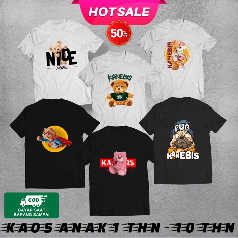 [bayar di tempat] baju kaos distro anak premium /kaos anak umur 1 - 10 tahun / t-shirt anak tedy bear